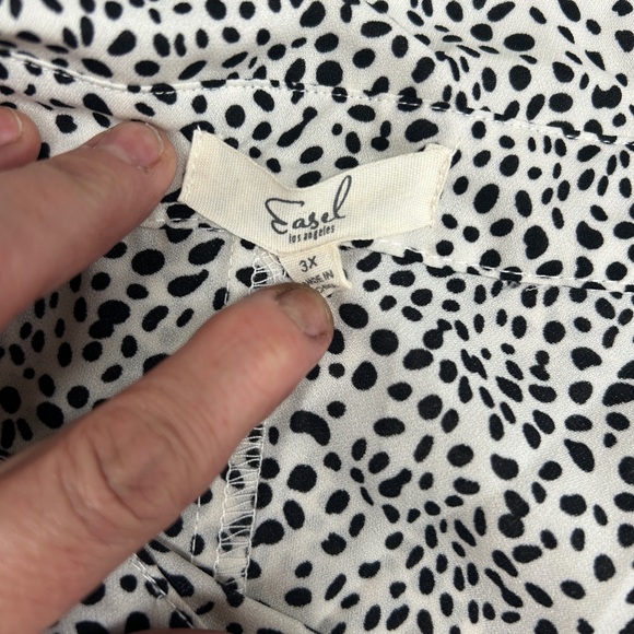 Easel 3X Oversized Button Down Shirt Abstract Dot Print Dolman Sleeve Tunic Top - Picture 4 of 10